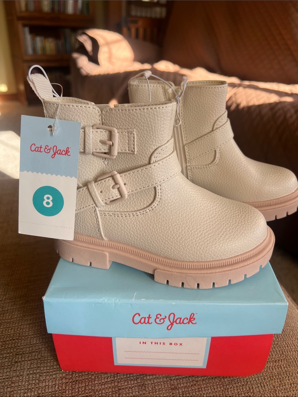 Cat & Jack Cream Girls' Ankle Boots with Buckle Detail NWT